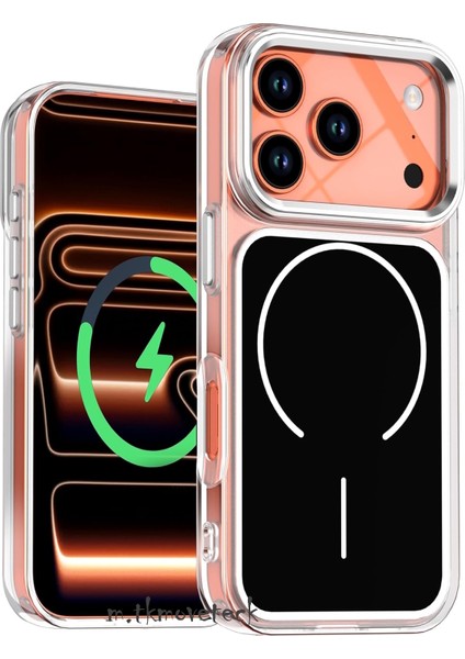 Iphone 17 Pro Max Kılıf Magsafe Şarj Özellikli Metal Butonlu Çift Renkli Tasarımlı Sert Silikon Kapak