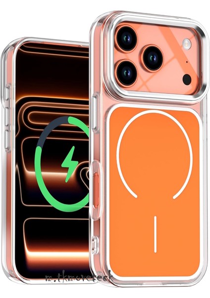 Iphone 17 Pro Max Kılıf Magsafe Şarj Özellikli Metal Butonlu Çift Renkli Tasarımlı Sert Silikon Kapak