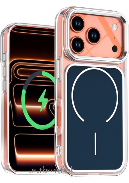 Iphone 17 Pro Max Kılıf Magsafe Şarj Özellikli Metal Butonlu Çift Renkli Tasarımlı Sert Silikon Kapak