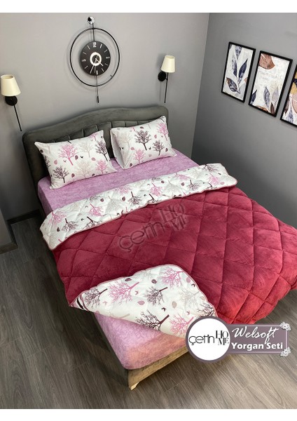 Çetinhome Çift Kişilik Desenli Welsoft Yorgan Seti Güz (Çarşafsız)