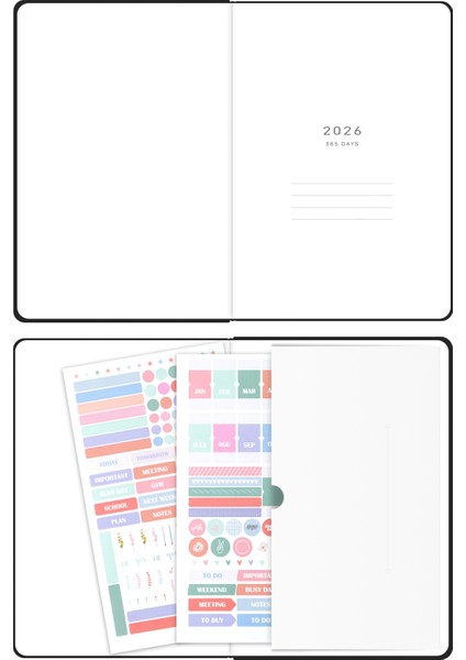 2026 Yılı A5 Tam Gün Ajanda 15X22 cm - 365 Gün Siyah modelleri