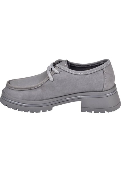 Hakiki Deri Bağcıklı Kadın Ayakkabı BEE-5547 Gri Nubuk modelleri