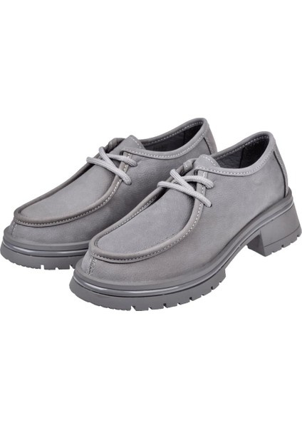 Hakiki Deri Bağcıklı Kadın Ayakkabı BEE-5547 Gri Nubuk fırsatları