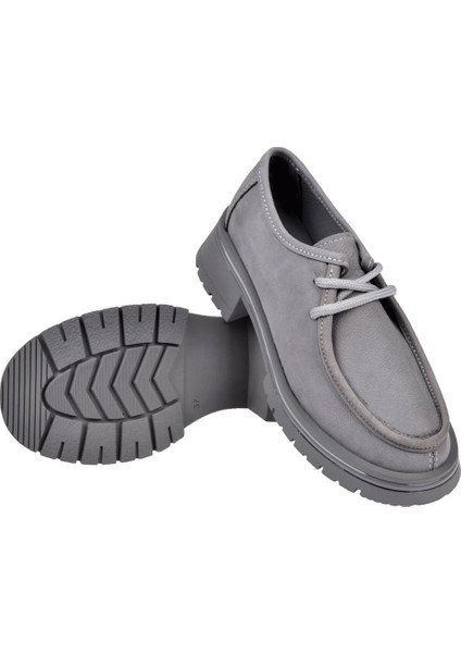 Hakiki Deri Bağcıklı Kadın Ayakkabı BEE-5547 Gri Nubuk indirimleri