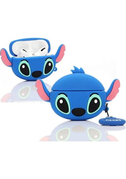 Airpods Pro 3. Nesil Uyumlu Sevimli Mavi Stitch Figürlü Darbe Önleyici Kulaklık Koruma Kılıfı
