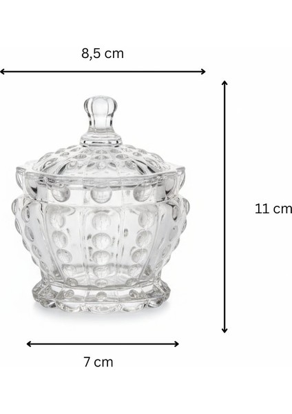 Point Nokta Desen Kapaklı Kristal Cam Şekerlik 13×9 cm