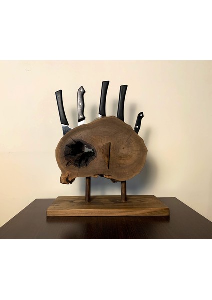 El Yapımı Doğal Ceviz Ağacı Magnetli Bıçaklık | Rustik Mutfak Dekoru | Organik Form Tasarım ve Güçlü Neodyum Mıknatıs