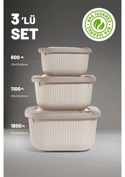 3’lü Saklama Kabı Seti – Sızdırmaz Kapaklı, Mikrodalga ve Dondurucu Uyumlu