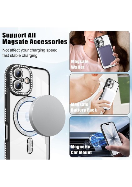 Apple iPhone 17 Kılıf Simli Taşlı Lens Korumalı Arkası Şeffaf Kenarı Renkli Parlak Magsafe Kapak modelleri