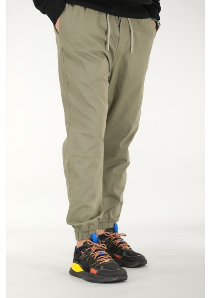 Erkek Açık Haki Jogger Pantolon Rahat Kesim Pamuklu Lastikli Paça Ipli fiyatları
