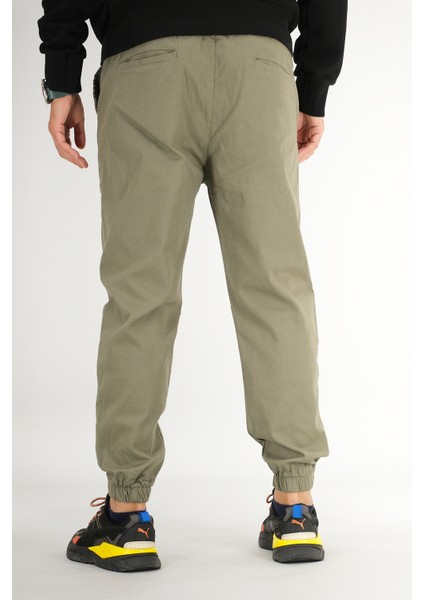 Erkek Açık Haki Jogger Pantolon Rahat Kesim Pamuklu Lastikli Paça Ipli indirimleri