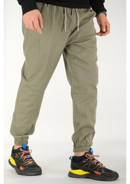 Erkek Açık Haki Jogger Pantolon Rahat Kesim Pamuklu Lastikli Paça Ipli