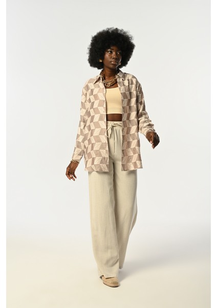 Kadın Geometrik Desenlii Oversize Gömlek fırsatları