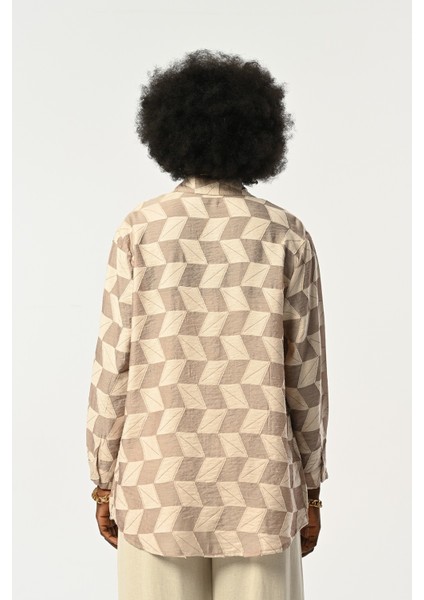 Kadın Geometrik Desenlii Oversize Gömlek indirimleri