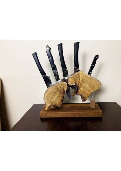 El Yapımı Kiraz ve Tütsülenmiş Kestane Ağacı Magnetli Bıçaklık | Rustik Mutfak Dekoru | Organik Form & Güçlü Neodyum Mıknatıs