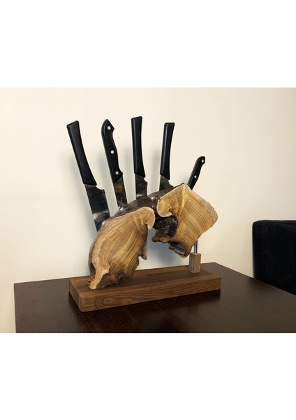 El Yapımı Kiraz ve Tütsülenmiş Kestane Ağacı Magnetli Bıçaklık | Rustik Mutfak Dekoru | Organik Form & Güçlü Neodyum Mıknatıs fiyatları