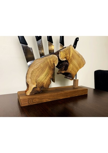 El Yapımı Kiraz ve Tütsülenmiş Kestane Ağacı Magnetli Bıçaklık | Rustik Mutfak Dekoru | Organik Form & Güçlü Neodyum Mıknatıs fırsatları