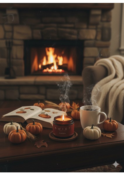 Sweet Pumpkin – Özel Tasarım Balkabağı Kokulu Mum (250GR) Doğal Vegan Soya Wax | Ahşap Fitil | Özel Cam Kavanoz