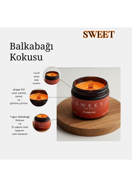 Sweet Pumpkin – Özel Tasarım Balkabağı Kokulu Mum (250GR) Doğal Vegan Soya Wax | Ahşap Fitil | Özel Cam Kavanoz fiyatları