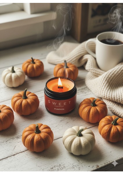 Sweet Pumpkin – Özel Tasarım Balkabağı Kokulu Mum (250GR) Doğal Vegan Soya Wax | Ahşap Fitil | Özel Cam Kavanoz fırsatları