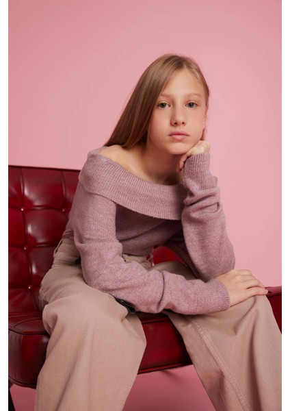 Kız Çocuk Omzu Açık Triko Kazak G1628A825AU