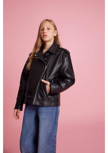 Kız Çocuk Su Geçirmez Fermuarlı Suni Deri Ceket Mont C4976A825AU fiyatları