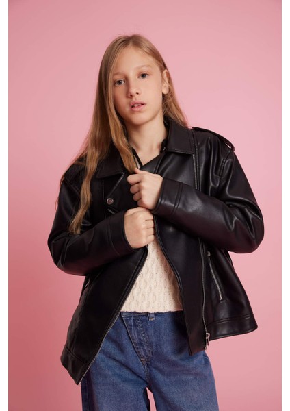 Kız Çocuk Su Geçirmez Fermuarlı Suni Deri Ceket Mont C4976A825AU modelleri