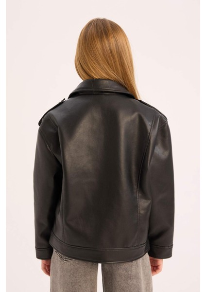 Kız Çocuk Su Geçirmez Fermuarlı Suni Deri Ceket Mont C4976A825AU fırsatları