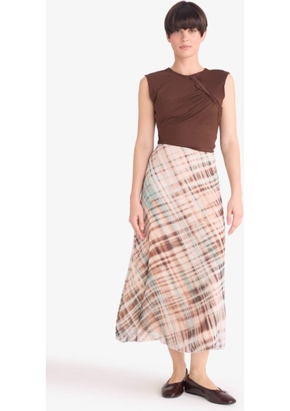 Kalem Desenli Normal Bel Astarlı Şifon Midi Etek G2930AX25AU