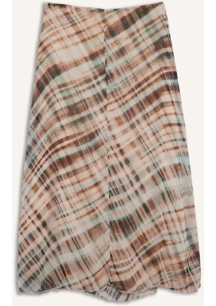 Kalem Desenli Normal Bel Astarlı Şifon Midi Etek G2930AX25AU