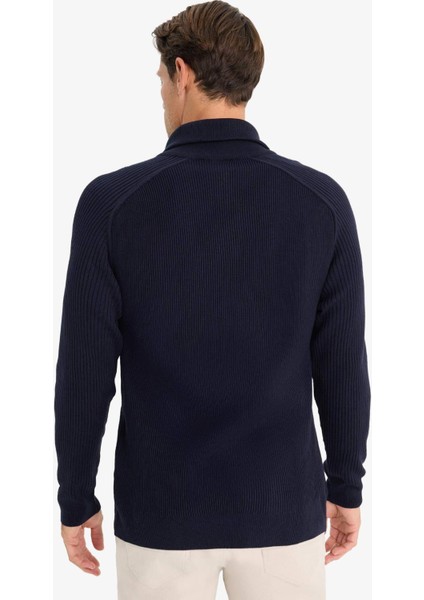 Standart Fit Dik Yaka Fermuarlı Triko Kazak D4209AX24WN