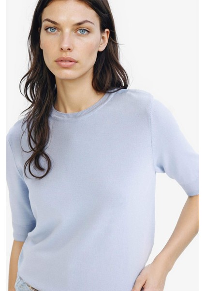 Regular Fit Bisiklet Yaka Basic Düz Kısa Kollu Triko Kazak D6272AX25SM fırsatları