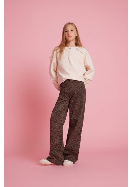 Kız Çocuk Flare Fit Leopar Desenli İspanyol Paça Pantolon G3695A825WN
