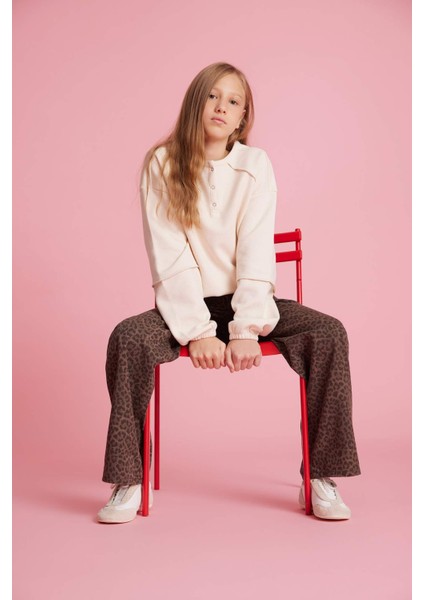 Kız Çocuk Flare Fit Leopar Desenli İspanyol Paça Pantolon G3695A825WN modelleri