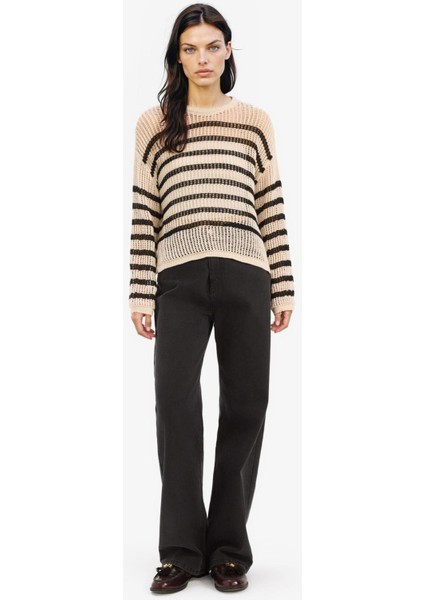 Regular Fit Bisiklet Yaka Çizgili Triko Kazak E6994AX25SM fiyatları