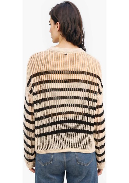 Regular Fit Bisiklet Yaka Çizgili Triko Kazak E6994AX25SM fırsatları