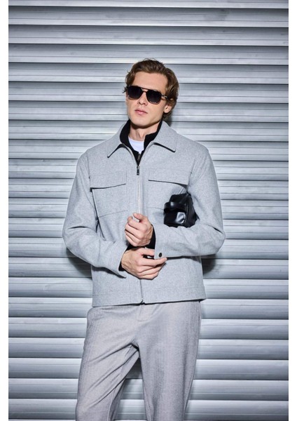 Slim Fit Dar Kesim Polo Yaka Astarlı Fermuarlı Cepli Kışlık Mont F0461AX25AU