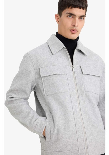 Slim Fit Dar Kesim Polo Yaka Astarlı Fermuarlı Cepli Kışlık Mont F0461AX25AU