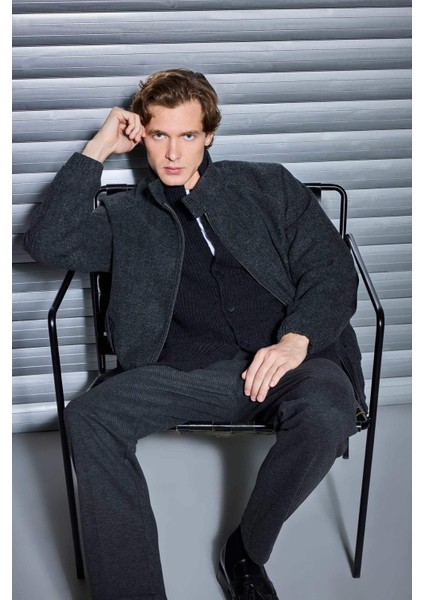 Regular Fit Dik Yaka Cepli Fermuarlı Astarlı Mont F0683AX25WN