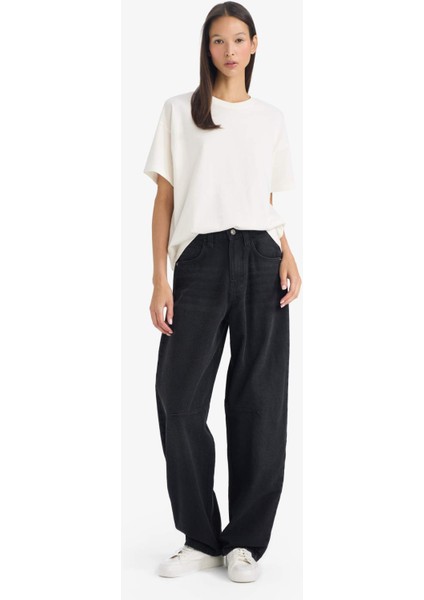 Baggy Fit Yüksek Bel Düz Paça Uzun Jean Pantolon F2960AX25WN