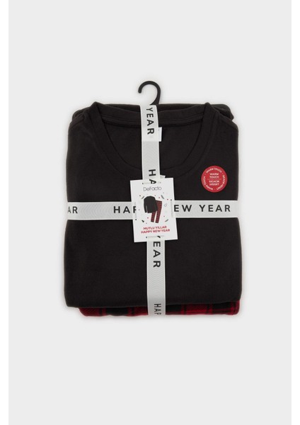 Pijama Takımı Regular Fit Polar Uzun Kollu Üst Ekose Desenli Uzun Alt F4561AX25WN