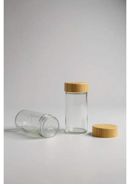 Doğal Bambu Kapaklı 2’li Yuvarlak Cam Tuzluk ve Baharatlık Seti fırsatları