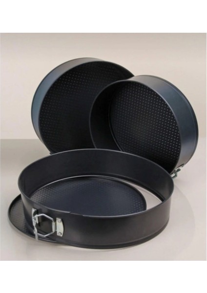 3’lü Kelepçeli Kek Kalıbı Seti – Kolay Çıkarma Özellikli, Yapışmaz Kaplama, 28, 26 ve 24 cm modelleri