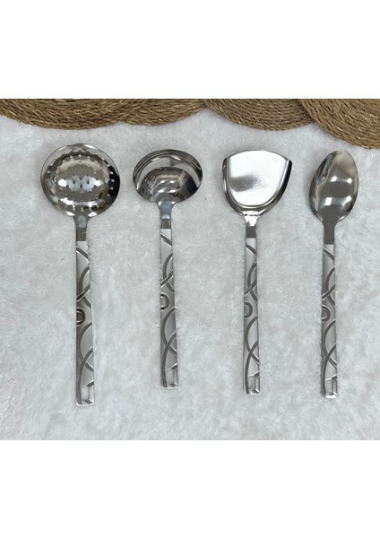Büyük Boy Kepçe, Kevgir, Kaşık ve Spatula - 18/10 Paslanmaz, Kararmaz Çelik Servis Gereçleri