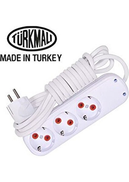 3'lü Topraklı Grup Priz 5 Metre Uzunlukta Anahtarsız Kullanım İçin Uygun Fiyatlı fiyatları