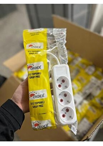 3'lü Topraklı Grup Priz 5 Metre Uzunlukta Anahtarsız Kullanım İçin Uygun Fiyatlı