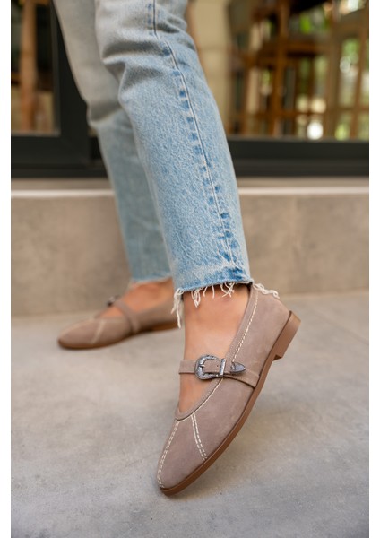 Opsis Vizon Süet Düz Taban Kemer Detaylı Babet modelleri