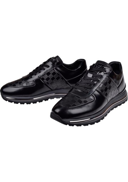 Hakiki Deri Dama Desenli Erkek Spor Ayakkabı VOY-157 Siyah Açma fırsatları