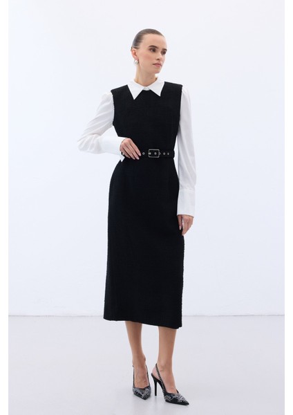 Kemerli Tüvit Elbise - Ekru fırsatları