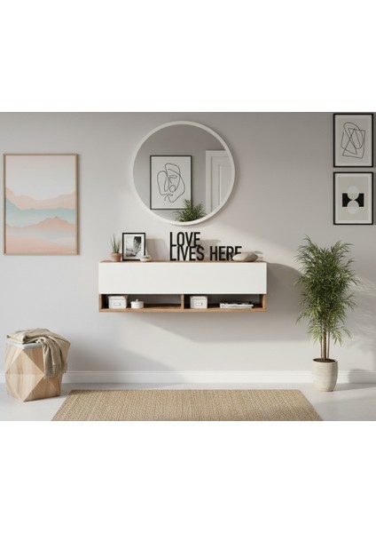 Lia Aynalı Dresuar Hol Antre Dresuar Duvara MONTE100CM Atlantik Çam - Beyaz fiyatları